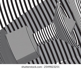 3D black and white background .Vortex form. Digital image with a psychedelic stripes. Abstract psychedelic stripes for digital wallpaper design Urban Vector Texture Template