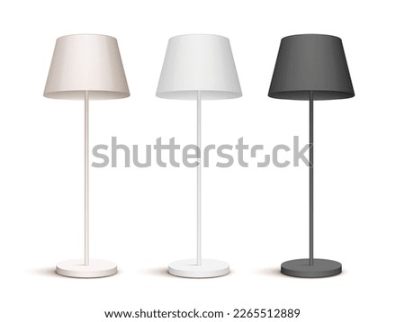 3D Black, White And Beige Silk Shade Decorative Floor Lamp For Loft. EPS10 Vector