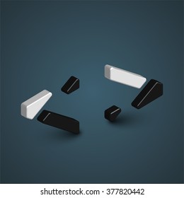 3d black & white character from a typeset, vector
