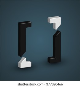 3d black & white character from a typeset, vector
