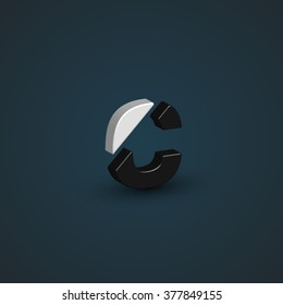 3D black and white character from a typeset, vector