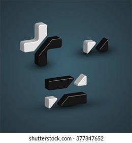 3D black and white charater from a typeset, vector