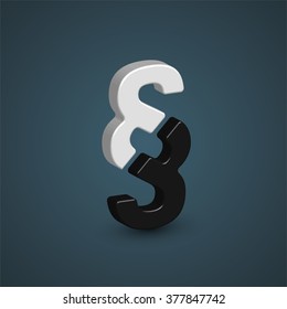 3D Black And White Charater From A Typeset, Vector