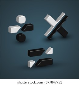 3D Black And White Charater From A Typeset, Vector