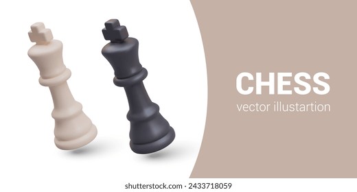 3D black and white chess king in tilted position. Leaders of enemy armies