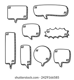 3d Black and white color speech bubble balloon with quotation marks, think frame border speak talk text box banner, flat design vector illustration