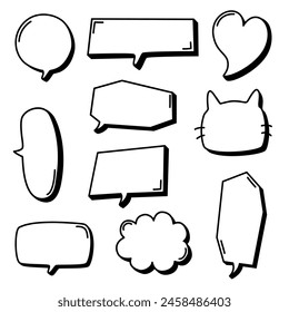 3d Black and white color speech bubble balloon, think frame border speak talk text box banner, flat design vector illustration