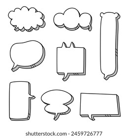 3d Black and white color speech bubble balloon, think frame border speak talk text box banner, flat design vector illustration