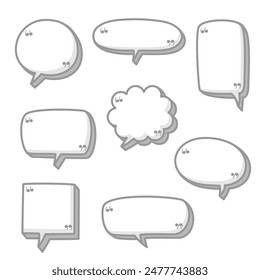 3d Black and white color speech bubble balloon with quotation marks, think frame border speak talk text box banner, flat design vector illustration