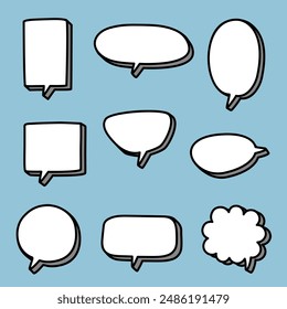 3d Black and white color speech bubble balloon, think frame border speak talk text box banner, flat design vector illustration