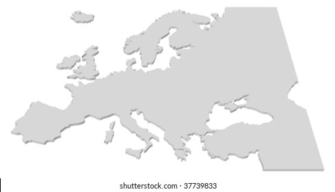 3D Black and White Country Map of Europe