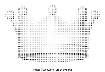 3d black and white crown with halftone effect. Stock vector illustration on black isolated background