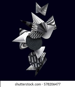 3D schwarz-weiß dekorative Konus. Abstrakte Vektorgrafik.