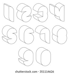 3d black and white futuristic numbers made with lines, stylish simple shaped numerals for design.