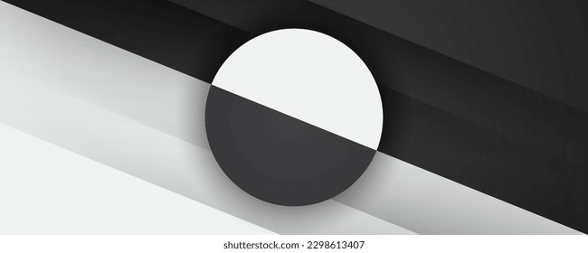 3D black white geometric abstract background overlap layer on bright space with circle effects decoration. Graphic design element cutout style concept for banner, flyer, card, or brochure cover
