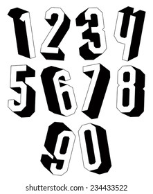 3d black and white geometric numbers, stylish simple shaped numerals for design.