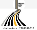 3D black and white lines in perspective with yellow elements abstract vector background, linear perspective illustration op art, road to horizon.