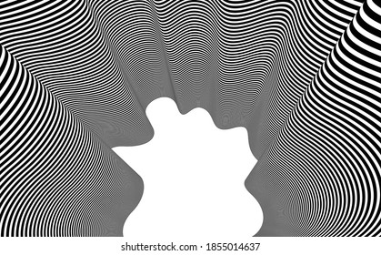 3D black and white lines in perspective abstract vector background, linear perspective pattern op art, blank copy space for text.