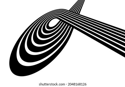 3D black and white lines in perspective with abstract vector background, linear perspective illustration op art.
