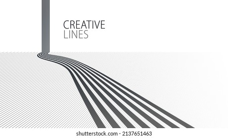 3D black and white lines in perspective abstract vector background, linear perspective illustration op art, road to horizon.