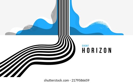 3D black and white lines in perspective with blue elements abstract vector background, linear perspective illustration op art, road to horizon.