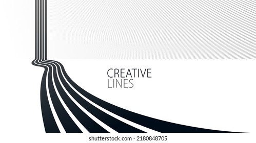 3D black and white lines in perspective abstract vector background, linear perspective illustration op art, road to horizon.