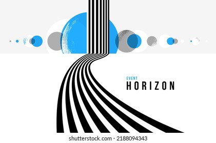 3D black and white lines in perspective with blue elements abstract vector background, linear perspective illustration op art, road to horizon.