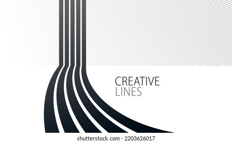 3D black and white lines in perspective abstract vector background, linear perspective illustration op art, road to horizon.