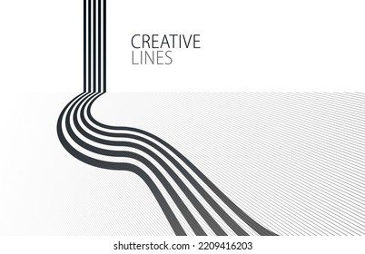 3D black and white lines in perspective abstract vector background, linear perspective illustration op art, road to horizon.