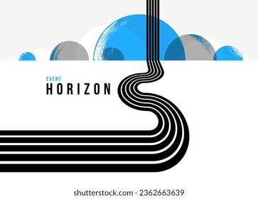 3D black and white lines in perspective with blue elements abstract vector background, linear perspective illustration op art, road to horizon.