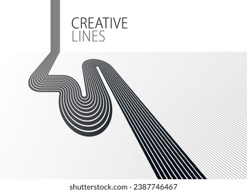 3D black and white lines in perspective abstract vector background, linear perspective illustration op art, road to horizon.