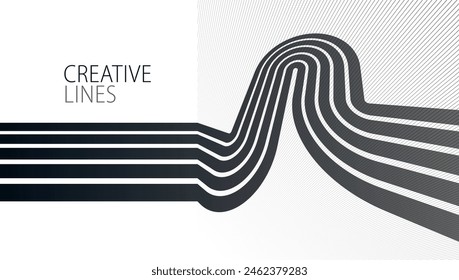 3D líneas en blanco y negro en perspectiva fondo de Vector abstracto, perspectiva lineal ilustración op art.