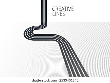 3D black and white lines in perspective abstract vector background, linear perspective illustration op art, road to horizon.