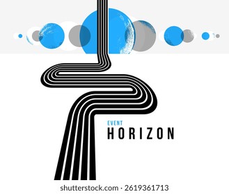 3D black and white lines in perspective with blue elements abstract vector background, linear perspective illustration op art, road to horizon.