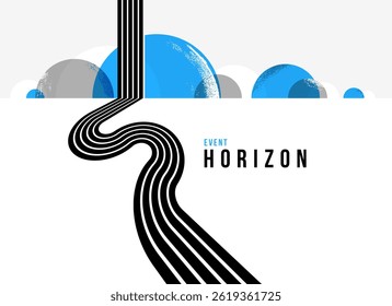 3D black and white lines in perspective with blue elements abstract vector background, linear perspective illustration op art, road to horizon.