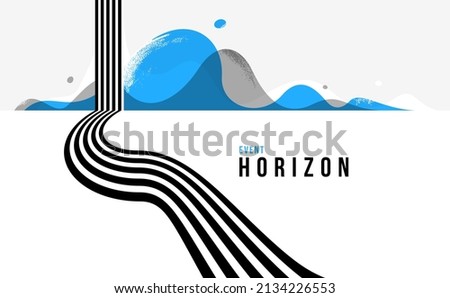 3D black and white lines in perspective with blue elements abstract vector background, linear perspective illustration op art, road to horizon.