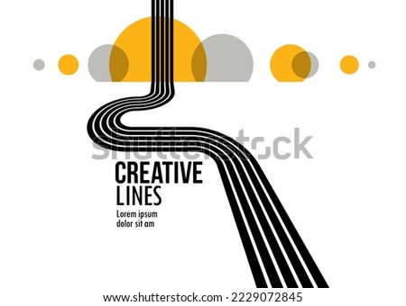 3D black and white lines in perspective with yellow elements abstract vector background, linear perspective illustration op art, road to horizon.