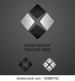 3d black and white logo on grey background