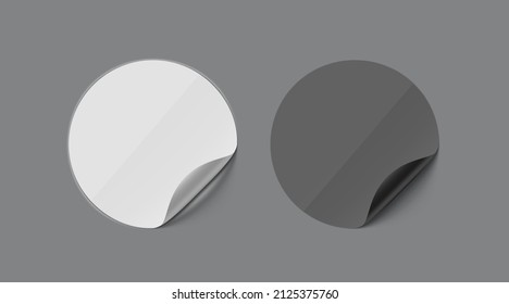 3D Black And White Round Glossy Sticker With Curled Side. EPS10 Vector