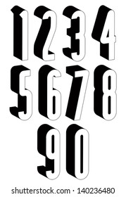 3d black and white tall numbers, stylish simple shaped numerals for design.