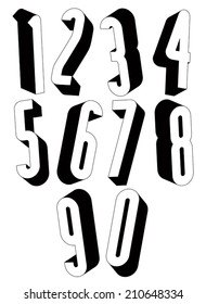 3d black and white tall numbers, stylish simple shaped numerals for design.