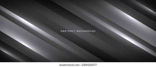 3D black white techno abstract background overlap layer on dark space with diagonal stripes decoration. Modern graphic design element cutout style concept for banner, flyer, card, or brochure cover