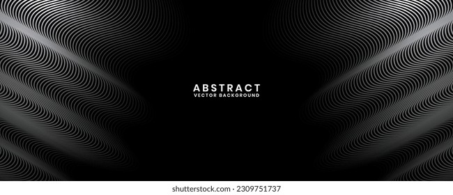 3D black white techno abstract background overlap layer on dark space with waves effect decoration. Modern graphic design element stripes style concept for banner, flyer, card, or brochure cover