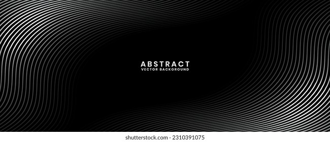 3D black white techno abstract background overlap layer on dark space with waves effect decoration. Modern graphic design element stripes style concept for banner, flyer, card, or brochure cover