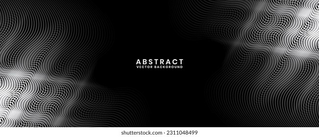 3D black white techno abstract background overlap layer on dark space with waves effect decoration. Modern graphic design element stripes style concept for banner, flyer, card, or brochure cover
