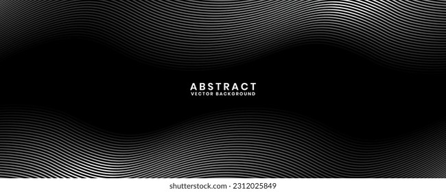 3D black white techno abstract background overlap layer on dark space with waves effect decoration. Modern graphic design element stripes style concept for banner, flyer, card, or brochure cover