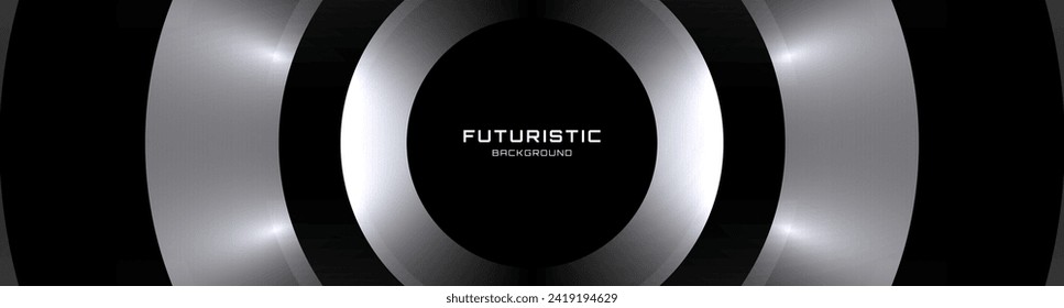 3D black white techno abstract background overlap layer on dark space with circles effect decoration. Modern graphic design element future style concept for banner, flyer, card, or brochure cover