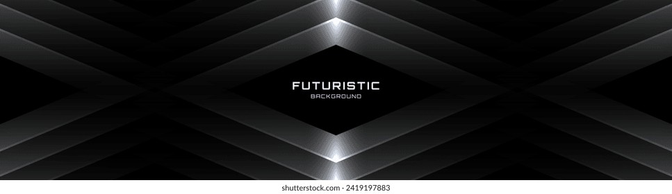 3D black white techno abstract background overlap layer on dark space with arrows effect decoration. Modern graphic design element cutout style concept for banner, flyer, card, or brochure cover