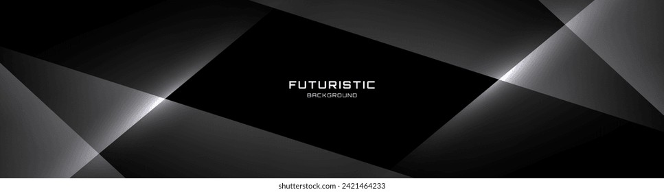 3D black white techno abstract background overlap layer on dark space with cutout effect decoration. Modern graphic design element polygonal style concept for banner, flyer, card, or brochure cover