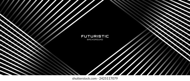 3D schwarz weiß Techno abstrakte Hintergrund Überlappungsschicht auf dunklem Raum mit glühenden Linien Dekoration. Modernes Grafikdesign-Element Future Style Konzept für Webbanner Flyer, Kartenabdeckung oder Broschüre